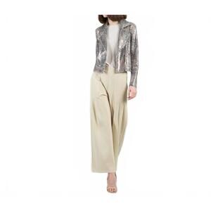 NEW CLARA SUNWOO sequin knit moto waist jacket in champagne